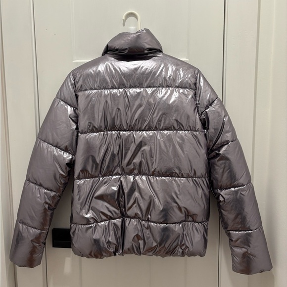 NWT Old Navy Puffer Jacket Size S Metallic Silver Full Zip up Insulated - Picture 2 of 7